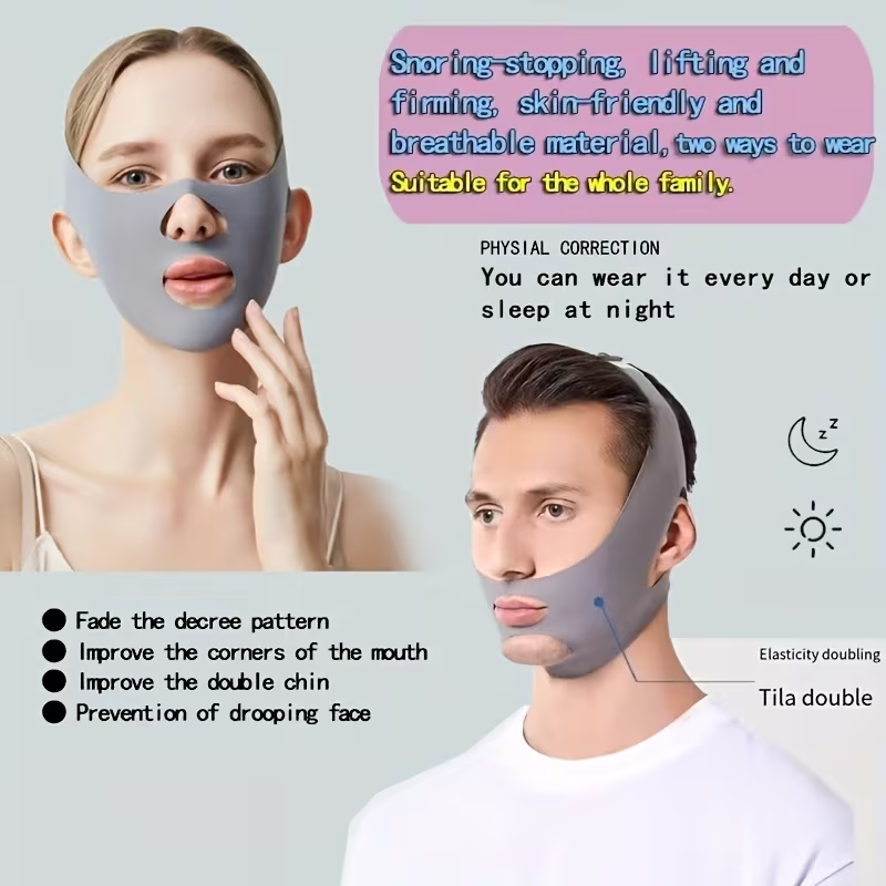 Face Shaping V Face Beauty Sleep Mask, Breathable Elastic Tightening Chin Facial Training Belt, V-Shaped Bandage, Anti-Snoring