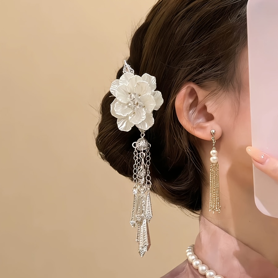 New antique style camellia flower hair clip, exquisite Chinese style headwear, high-end tassel hair accessory
