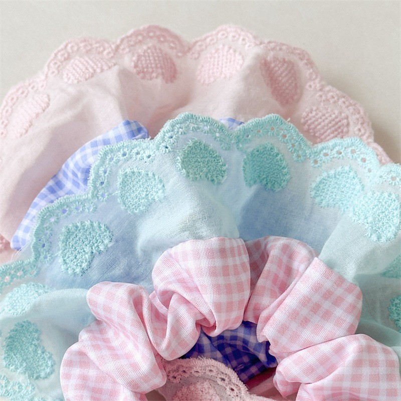 Mint Sweet Peach Lace-Trimmed Plaid Hair Hoop – Ultra-Soft Stretch Intestine-Style Headband, 2026 Trendy Sweet Aesthetic