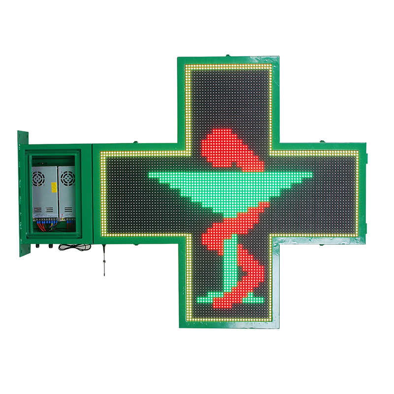 Outdoor Double Sided RGB Waterproof LED Cross Light Program Time Temperature Counter LED Pharmacy Cross Sign Board for Church