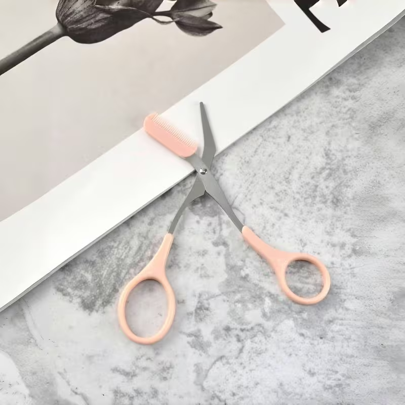 1pc Stainless Steel Built-in Eyebrow Comb Scissors, Precision Ladies Beauty Tool, Durable Material, Ideal Makeup Gift