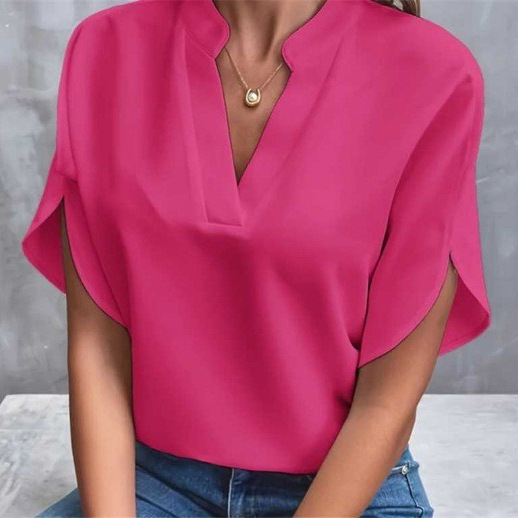 Women's Summer Casual Solid V-Neck Loose Shirt Top