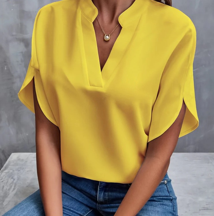 Women's Summer Casual Solid V-Neck Loose Shirt Top