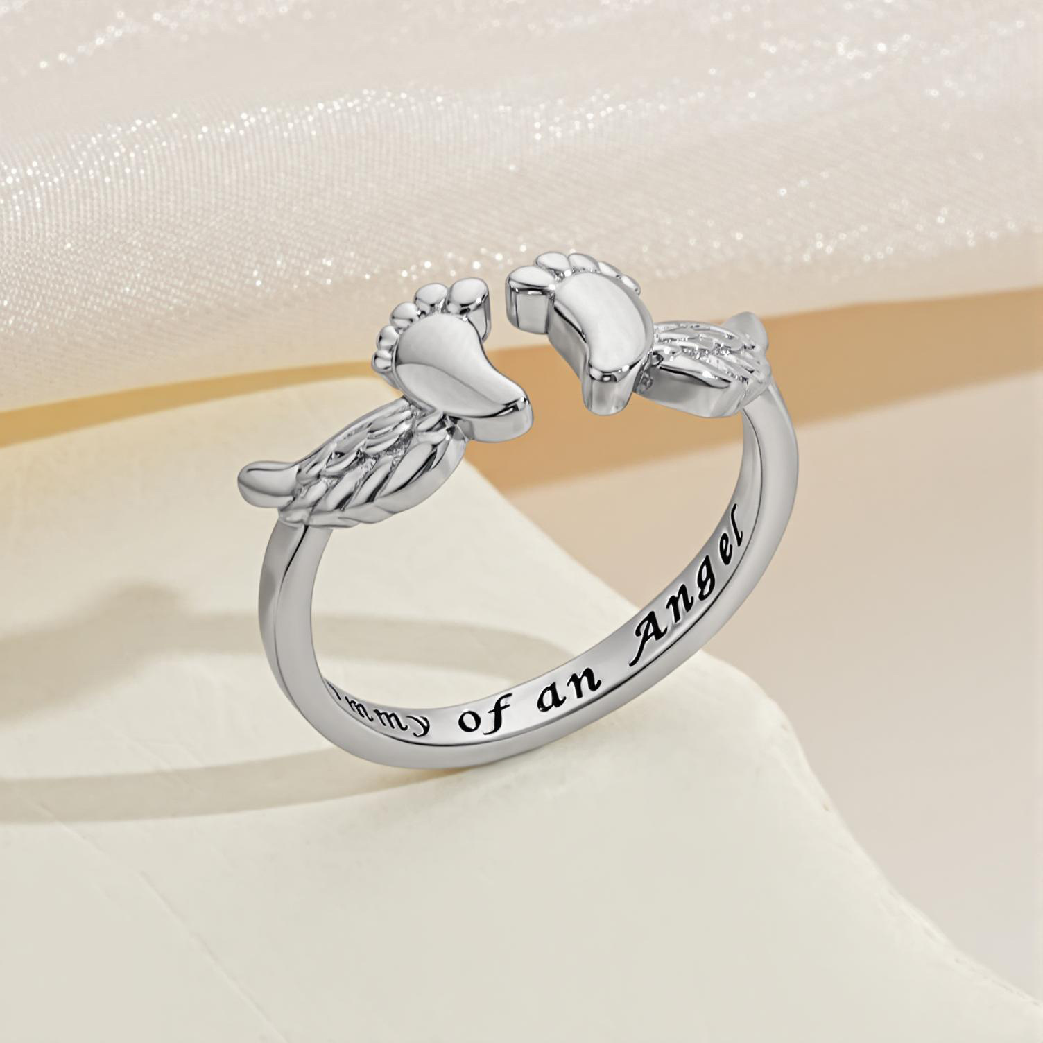 Sweet & Sophisticated Mom Ring – Engraved Baby Footprint, Warm Gold Finish, Timeless Minimalist Style