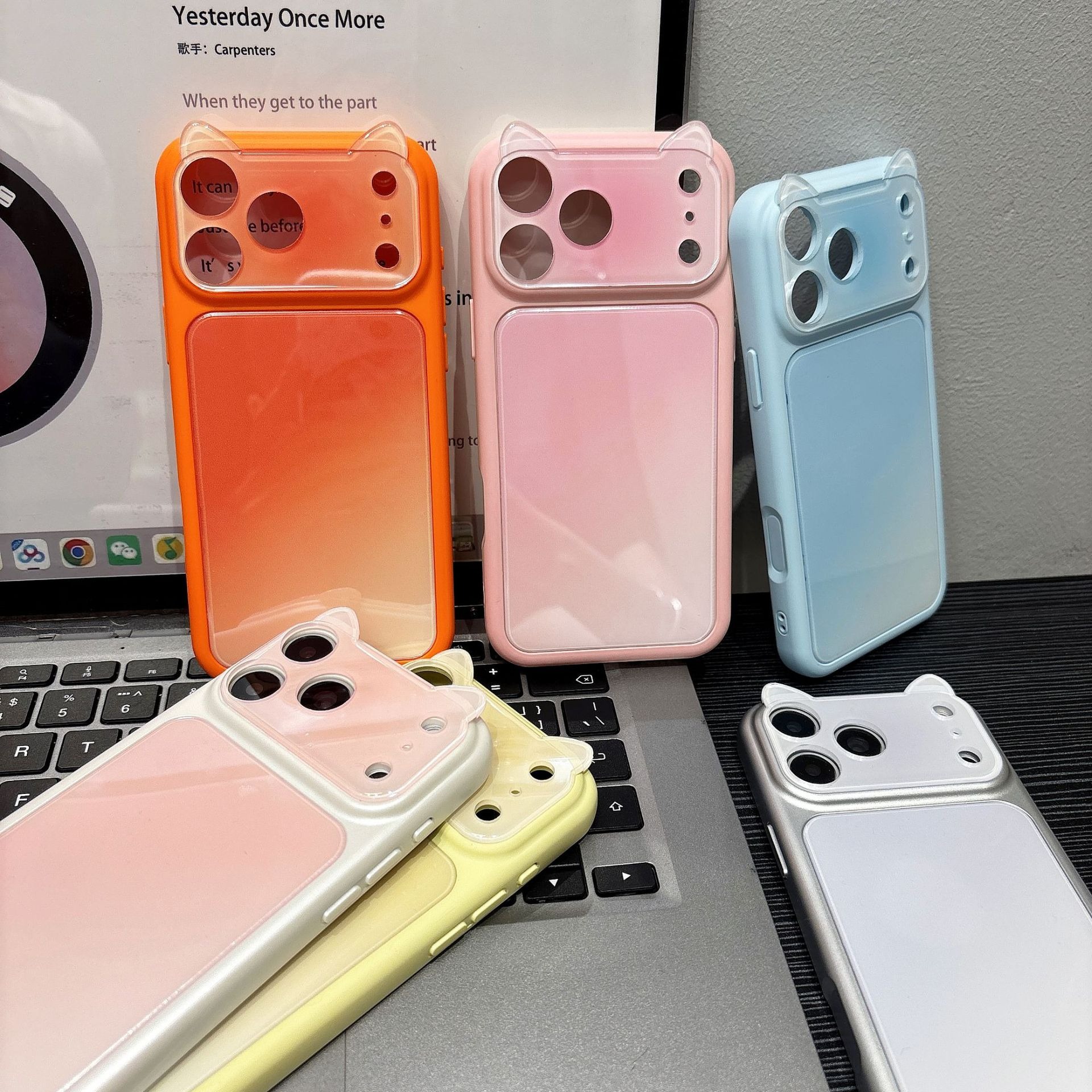 3D Cat Ear iPhone 17 16 15 14 Pro Max Phone Case, Colorful Blended Bumper with Cute Animal Design Full Body Shockproof Cover