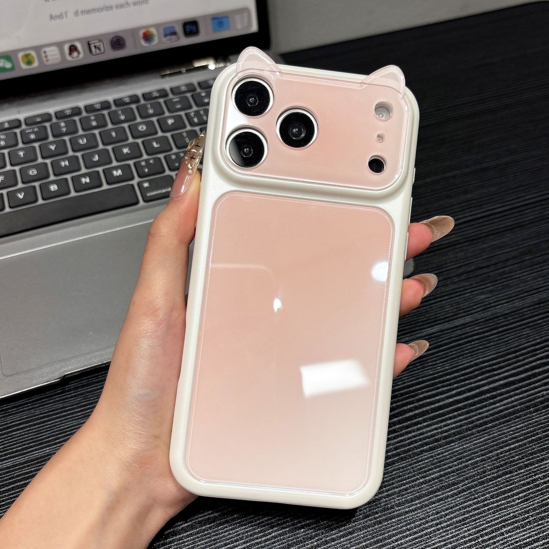 3D Cat Ear iPhone 17 16 15 14 Pro Max Phone Case, Colorful Blended Bumper with Cute Animal Design Full Body Shockproof Cover