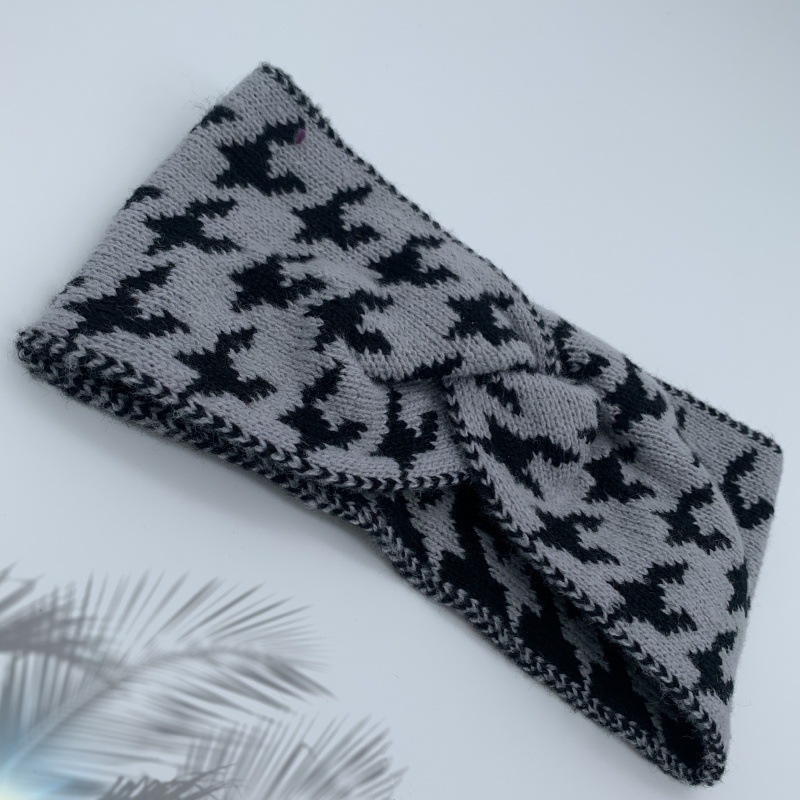 Thousand Bird Pattern Wide Retro Hairband – Textured Grid Knit + Soft Wool Sports Headscarf