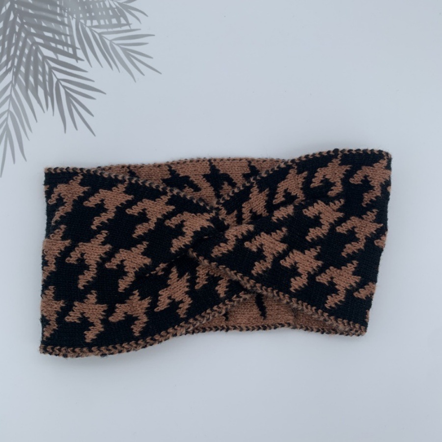 Thousand Bird Pattern Wide Retro Hairband – Textured Grid Knit + Soft Wool Sports Headscarf