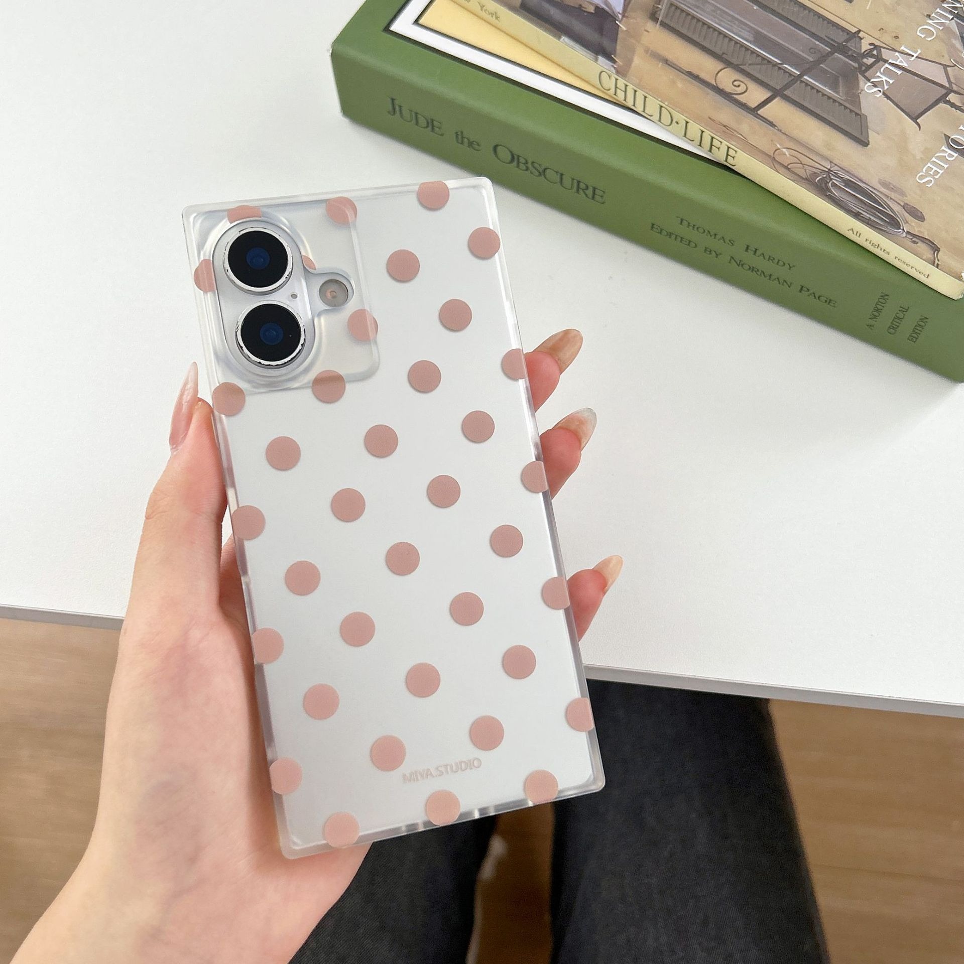 Silver Glitter Dot iPhone 17 16 15 Pro Max Phone Case, Korean Cute Square Bumper with Sparkle Powder Back & Shockproof Edge