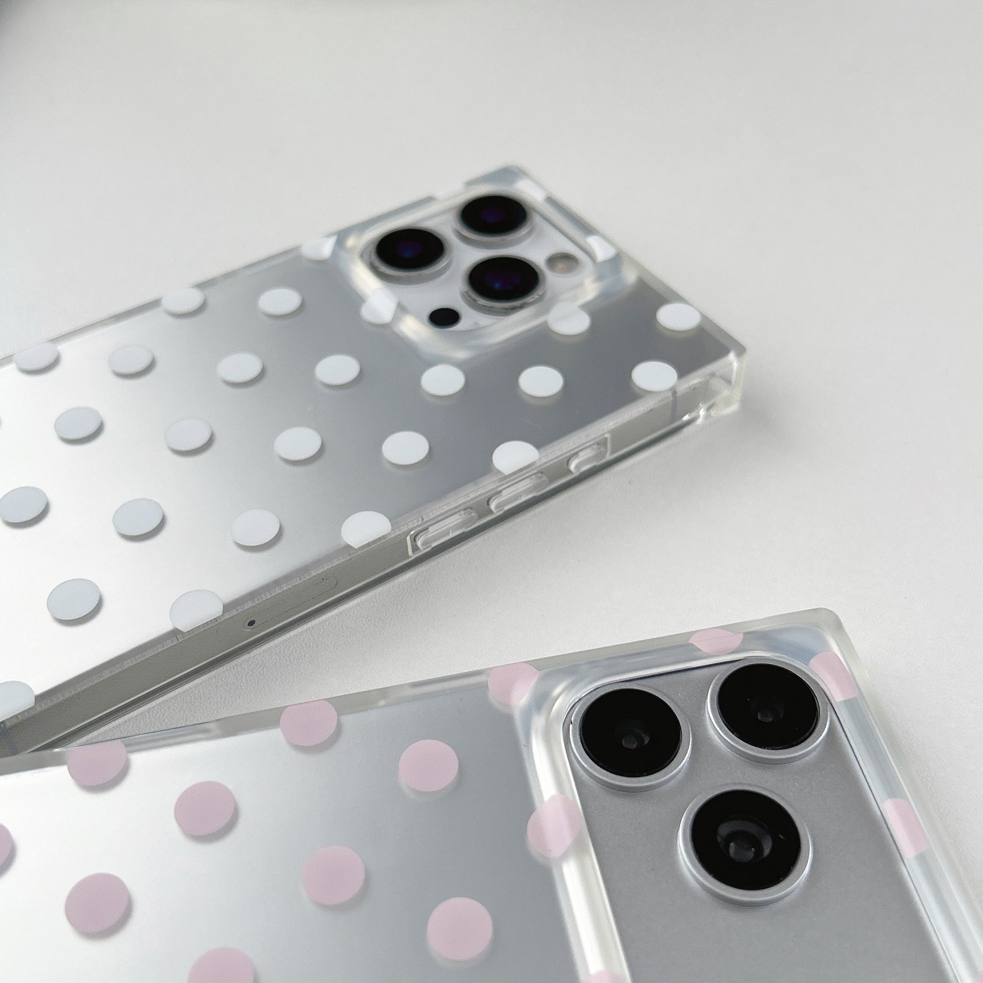 Silver Glitter Dot iPhone 17 16 15 Pro Max Phone Case, Korean Cute Square Bumper with Sparkle Powder Back & Shockproof Edge
