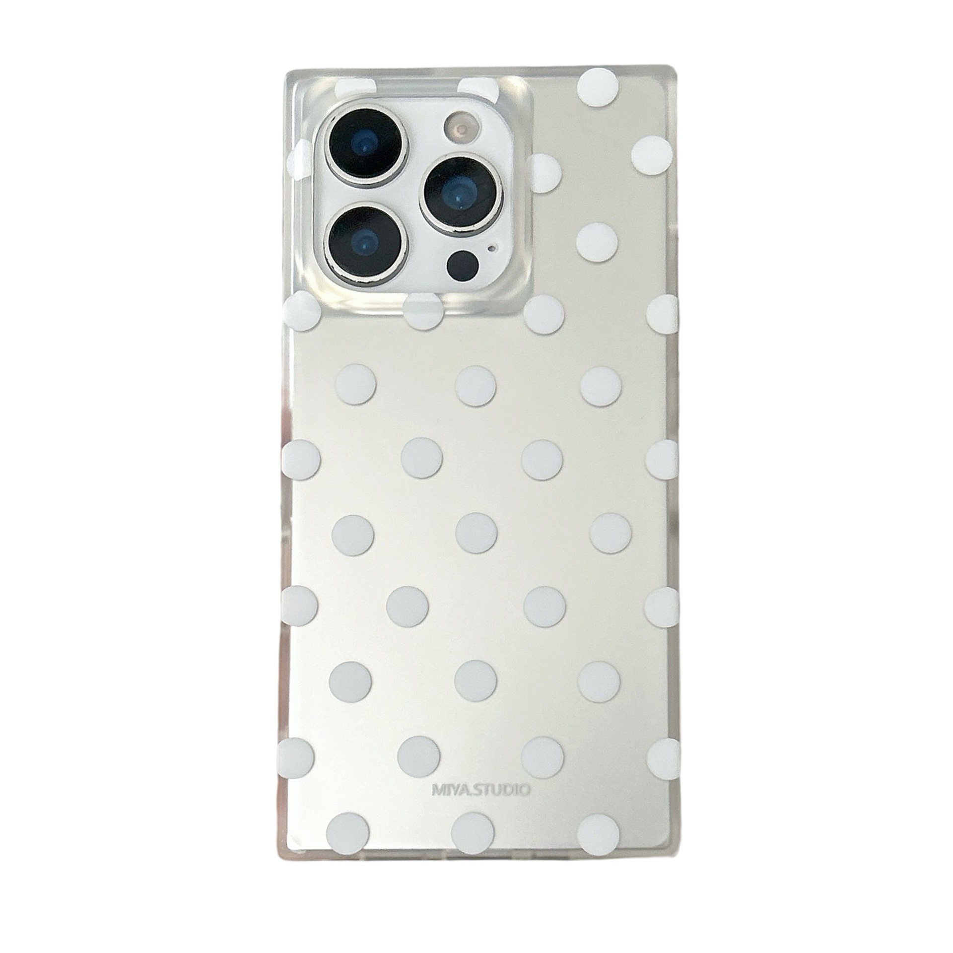 Silver Glitter Dot iPhone 17 16 15 Pro Max Phone Case, Korean Cute Square Bumper with Sparkle Powder Back & Shockproof Edge