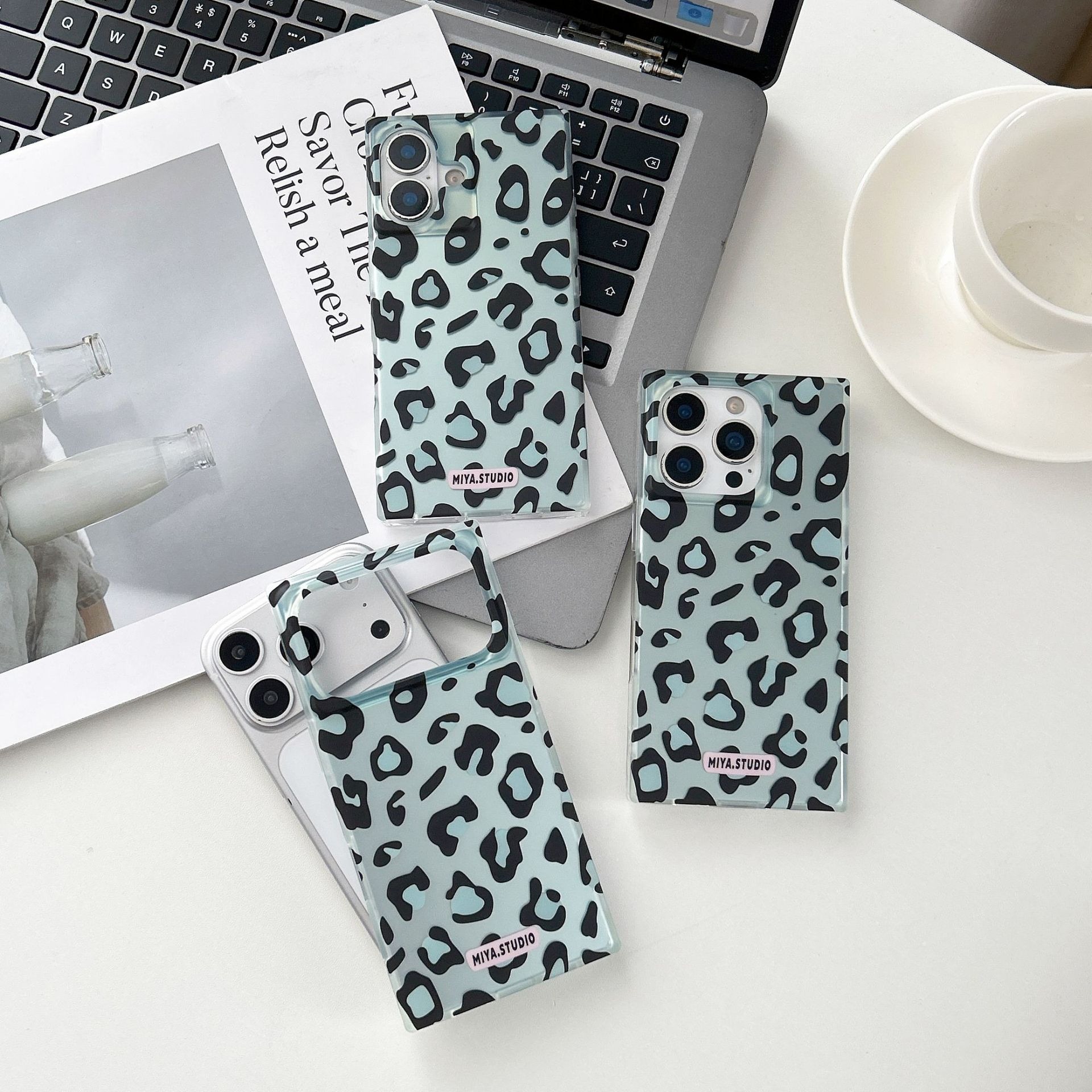IMD Leopard Print iPhone 17 16 15 14 Pro Max Phone Case, Matte Finish Square Design Anti-Scratch Slim Fit Shockproof Cover