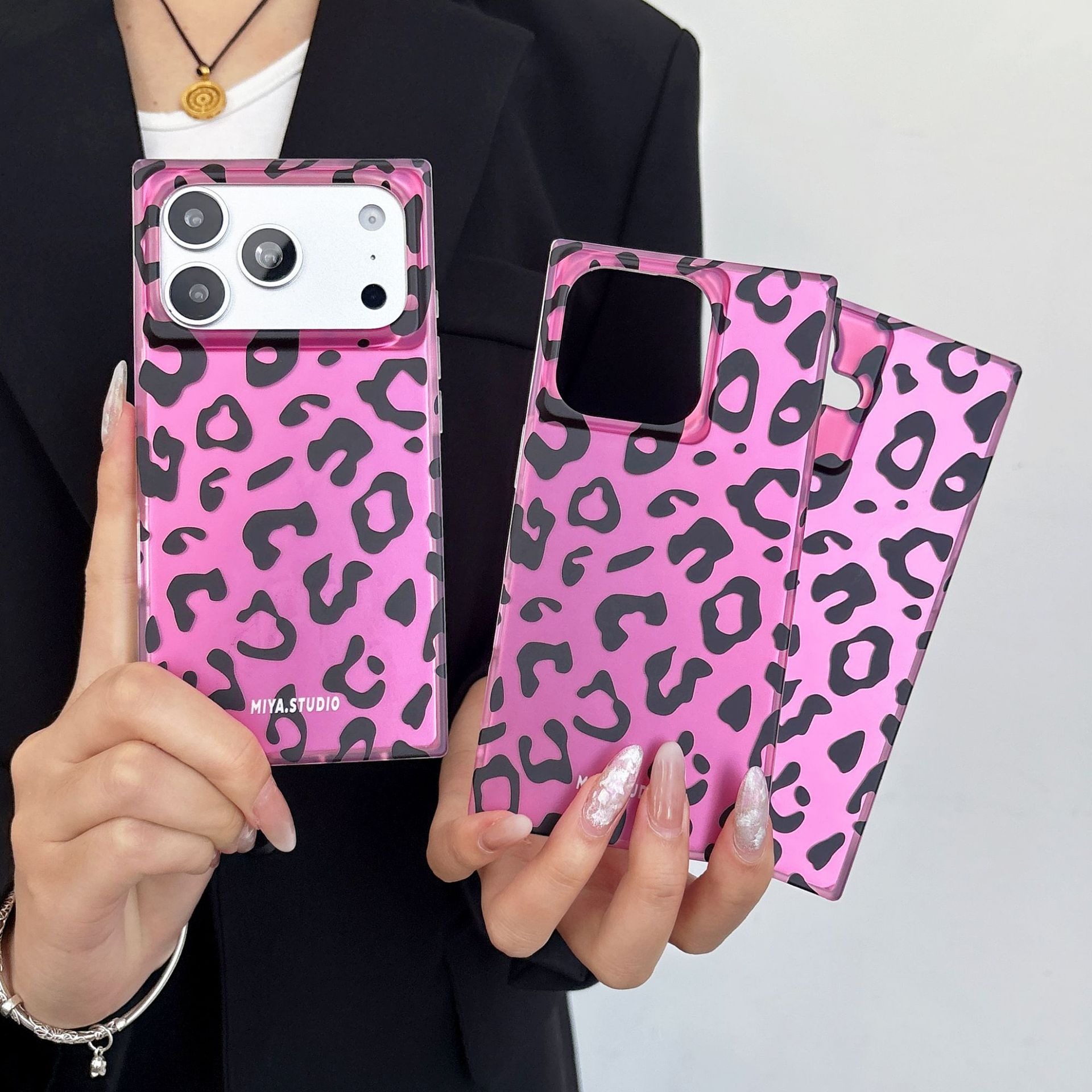 IMD Leopard Print iPhone 17 16 15 14 Pro Max Phone Case, Matte Finish Square Design Anti-Scratch Slim Fit Shockproof Cover