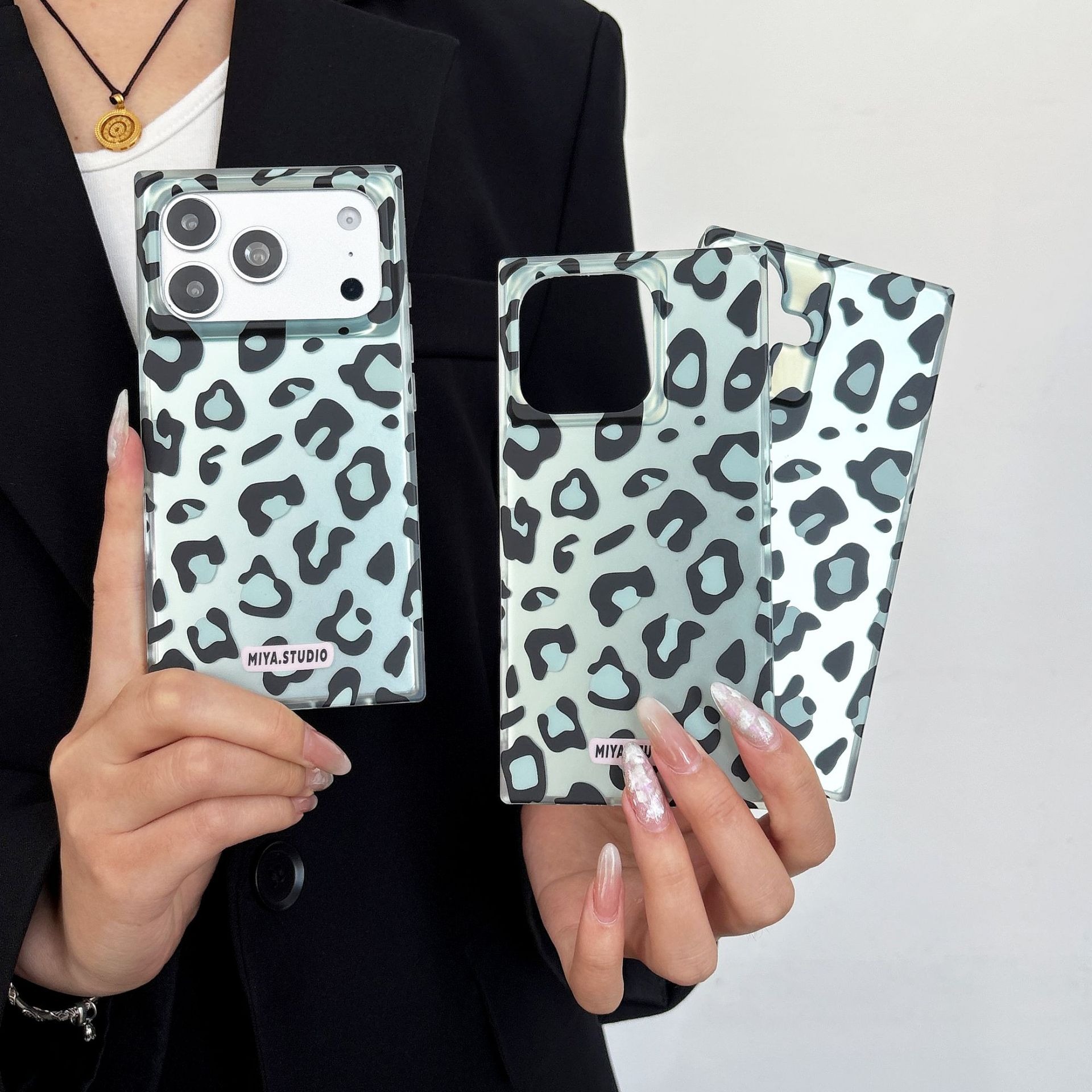 IMD Leopard Print iPhone 17 16 15 14 Pro Max Phone Case, Matte Finish Square Design Anti-Scratch Slim Fit Shockproof Cover