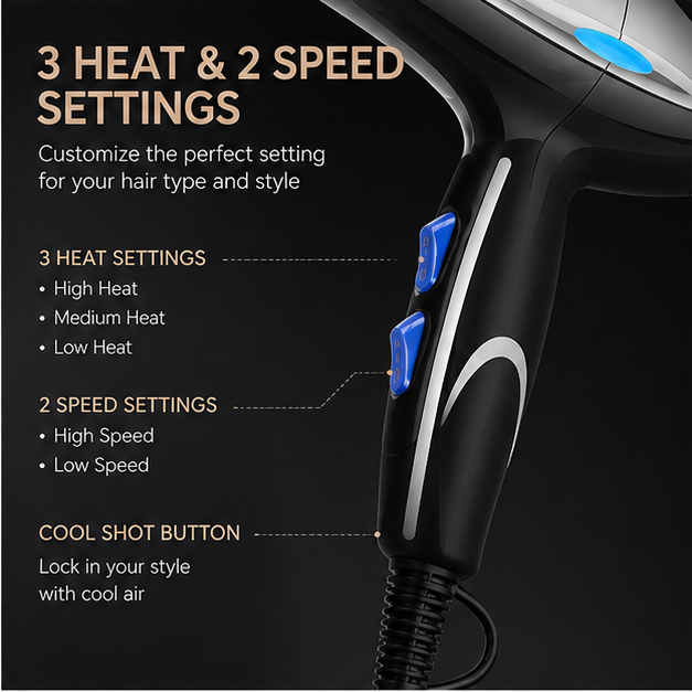 Hair dryer, household, student dormitory, hot and cold air, negative ion, high-power hair salon, hair dryer cylinder