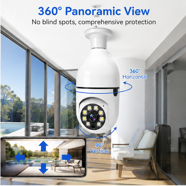 Light bulb monitoring 2.4G WiFi indoor panoramic night vision mobile remote camera wireless light bulb camera