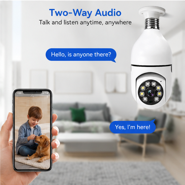 Light bulb monitoring 2.4G WiFi indoor panoramic night vision mobile remote camera wireless light bulb camera