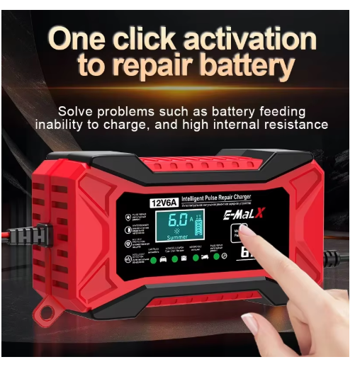 12V 6A Car Battery Charger Pulse Repair LiFePO4 14.6V Smart Fast Charge AGM Deep Cycle GEL Lead-Acid Charger For Auto Motorcycle