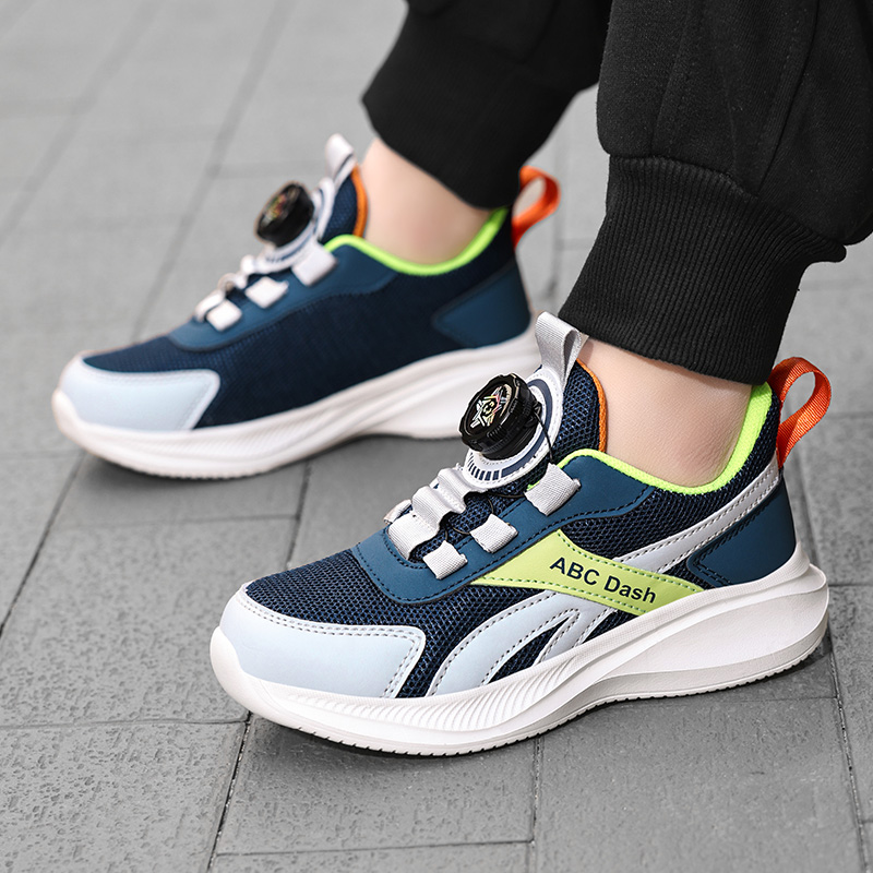 Kids Sports Running Sneakers Leather Mesh Upper Breathable Lightweight Non-slip Outdoor School & Casual Rotary Button Daily Wear