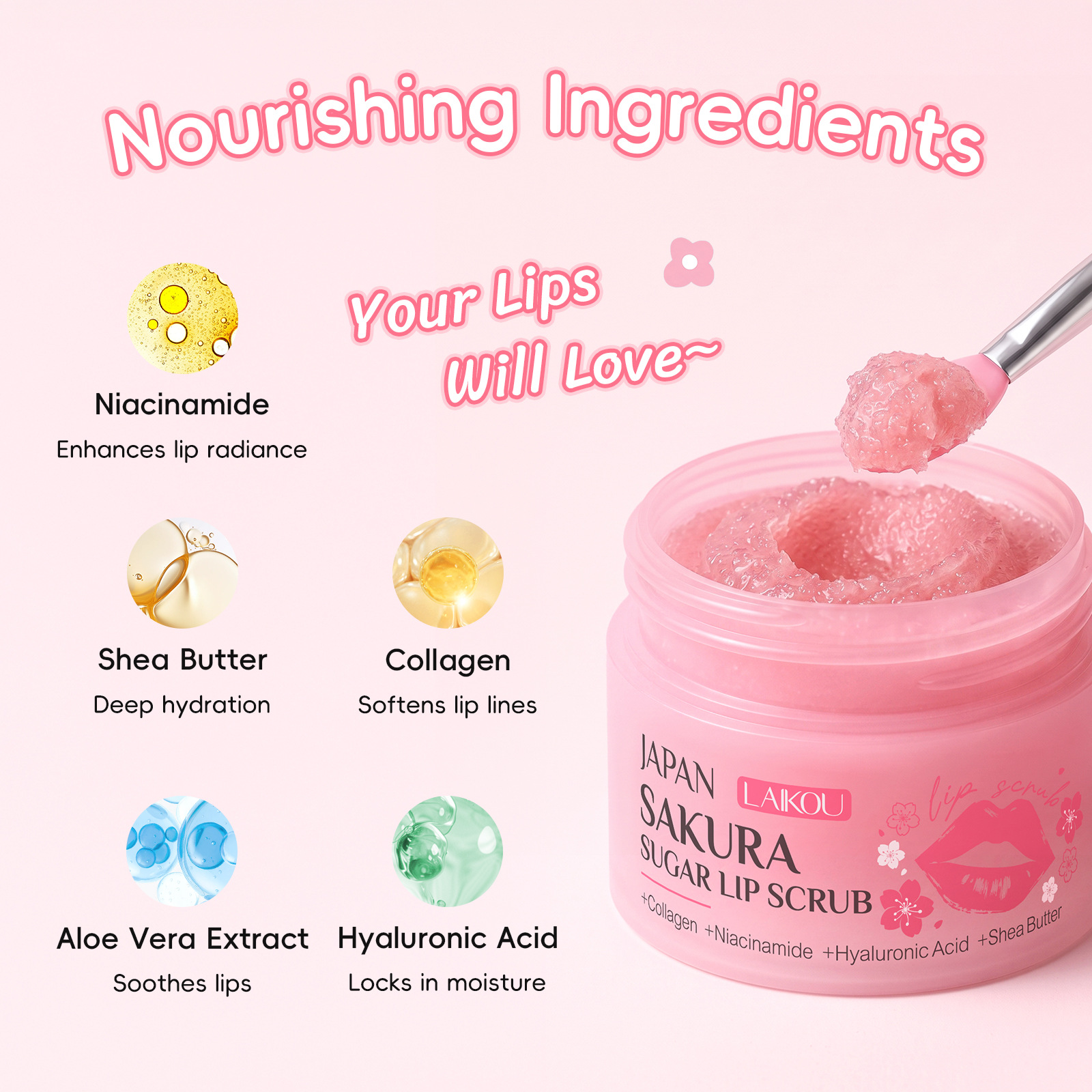 LAIKOU Japanese Cherry Blossom Sugar Lip Scrub 18g