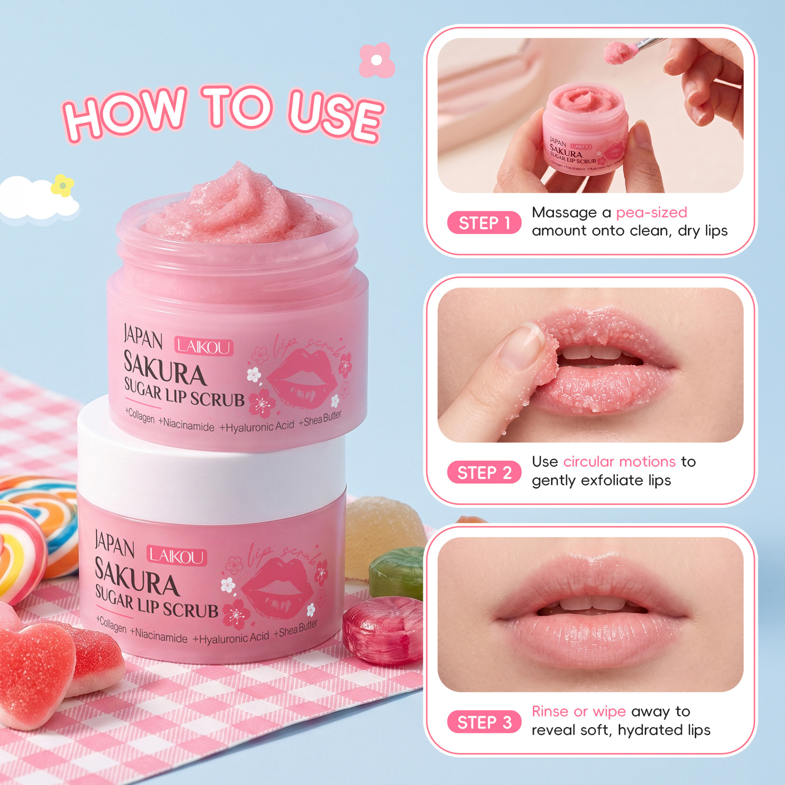 LAIKOU Japanese Cherry Blossom Sugar Lip Scrub 18g