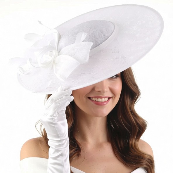Creative large eave hat women's fashionable flower decoration linen top hat banquet hat retro high-end headwear sombrero