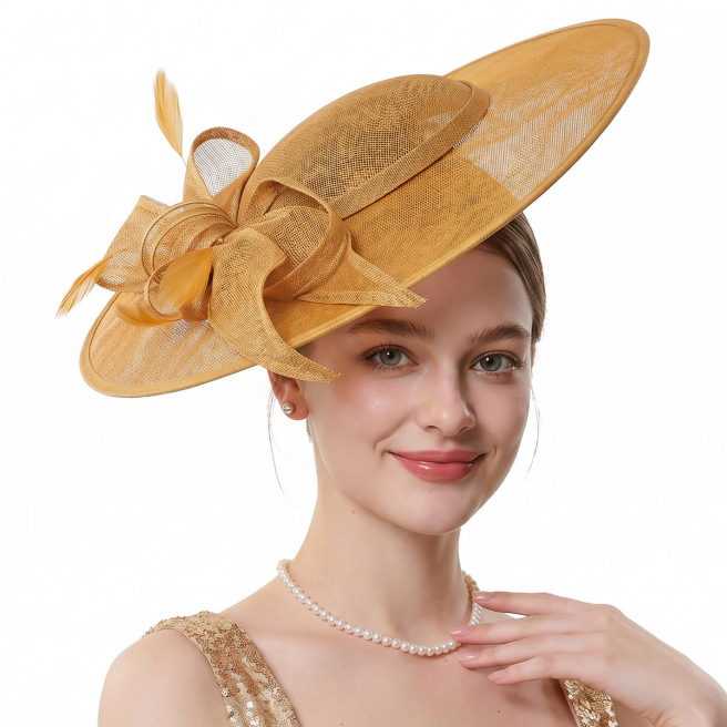 Creative large eave hat women's fashionable flower decoration linen top hat banquet hat retro high-end headwear sombrero