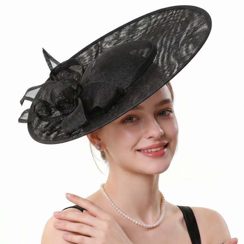 Creative large eave hat women's fashionable flower decoration linen top hat banquet hat retro high-end headwear sombrero