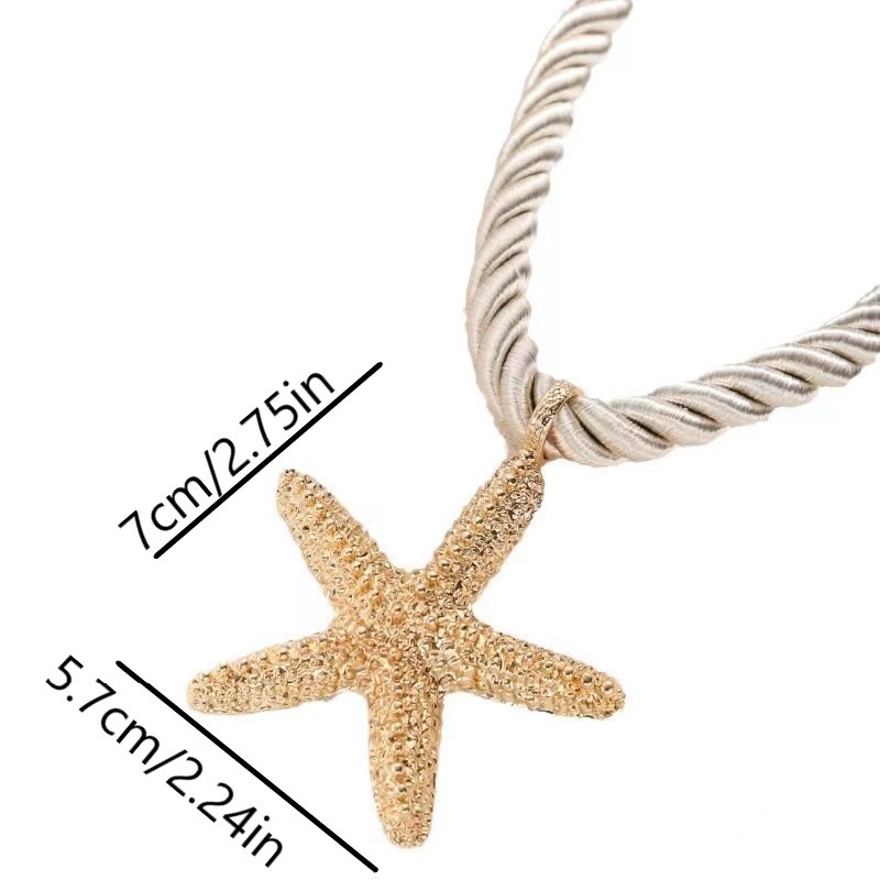 Beach Style Exaggerated Starfish Pendant Chunky Rope Necklace for Women Summer Collarbone Chain Necklaces Vocation Jewelry