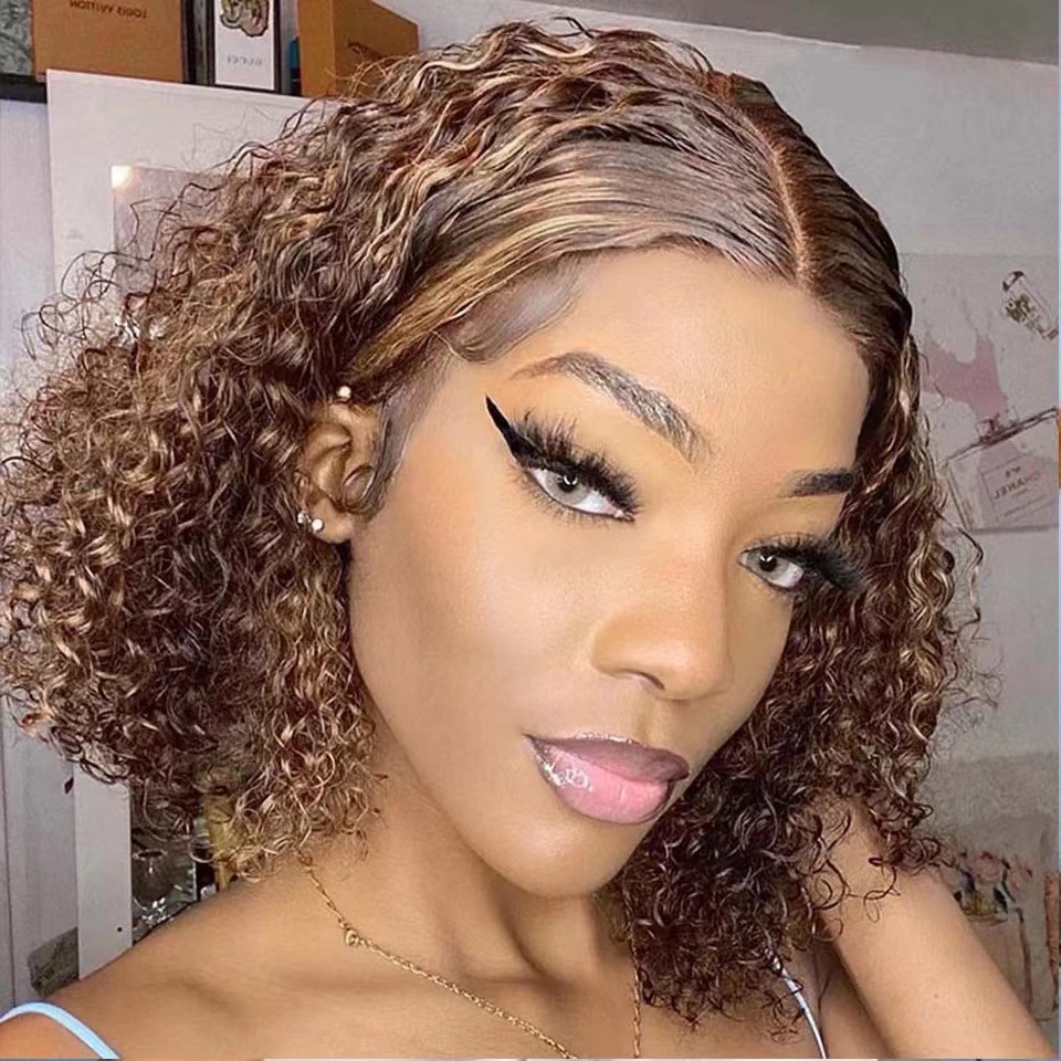 European and American Women's Front Lace Small Roll Gradient Wig Water Wave Lace Front Short Curly Hair Wig