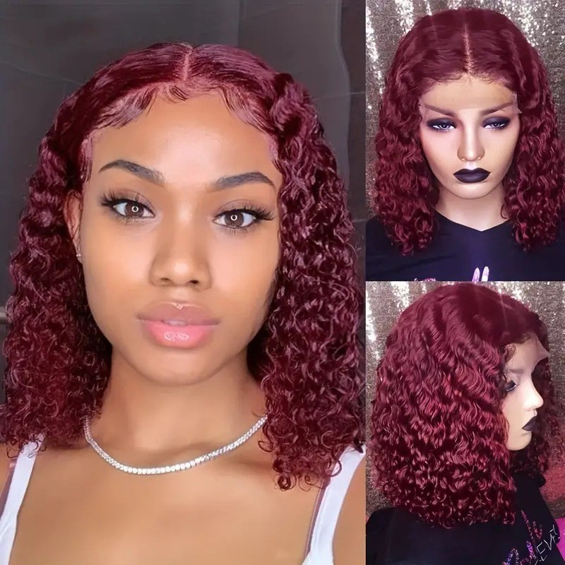 European and American Women's Front Lace Small Roll Gradient Wig Water Wave Lace Front Short Curly Hair Wig