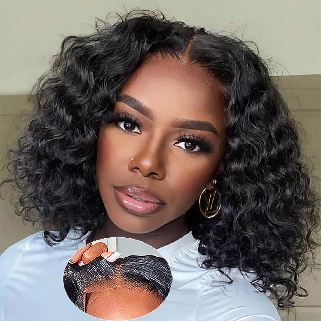 European and American Women's Front Lace Small Roll Gradient Wig Water Wave Lace Front Short Curly Hair Wig