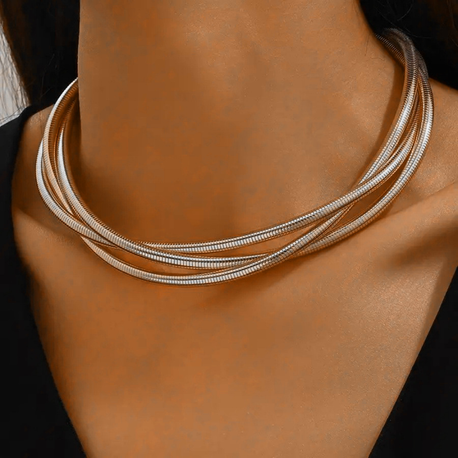 New Punk Style Gold Color Multilayer Wrap Necklace for Women Fashion Simple Design, Trendy Holiday Party Jewelry Accessories