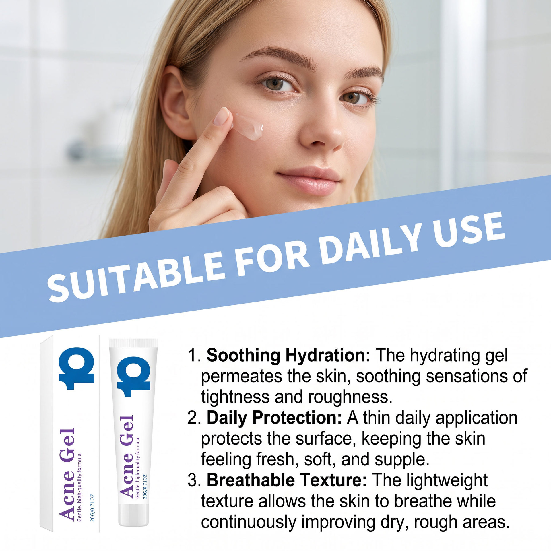 Skin Care Gel Daily Facial Care for Delicate Skin Refreshing and Gentle Care for Acne Prone Skin