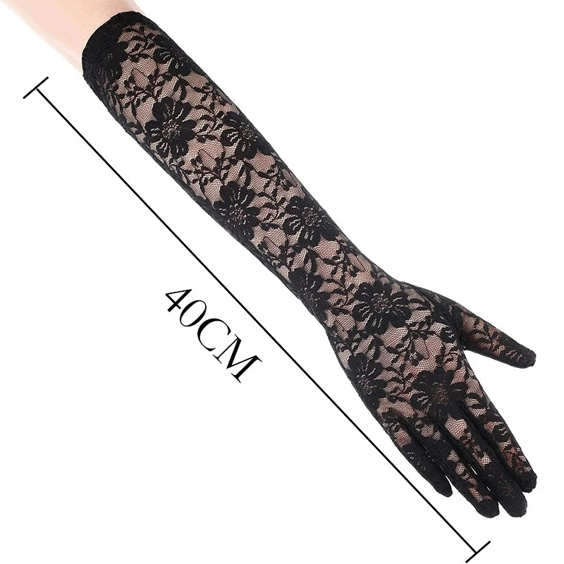 Mesh Fishnet Long Gloves for Women Lace Ruffle Gloves Mittens JK Lolita Kawaii White Gloves UV Protection
