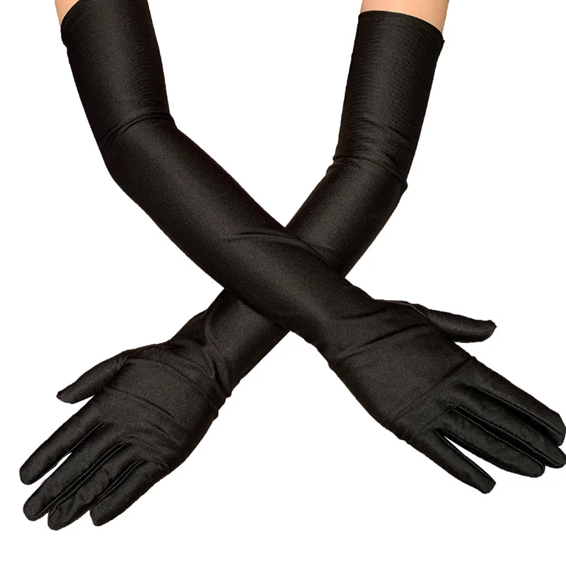 Women Long Elbow Satin Gloves Classic Adult Elegant Black White Gloves