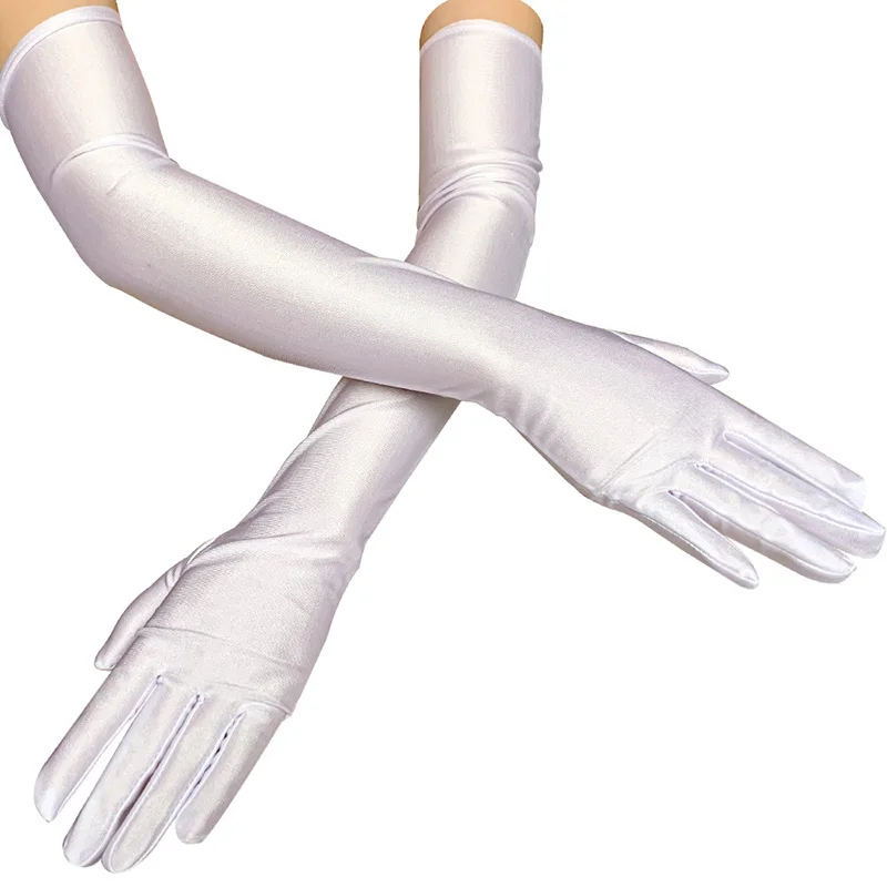 Women Long Elbow Satin Gloves Classic Adult Elegant Black White Gloves