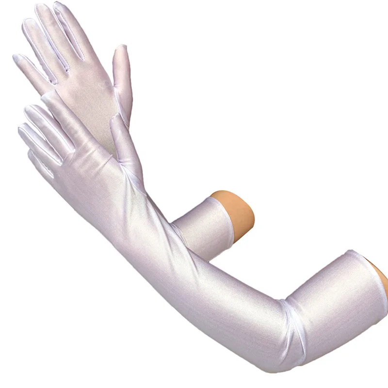 Women Long Elbow Satin Gloves Classic Adult Elegant Black White Gloves