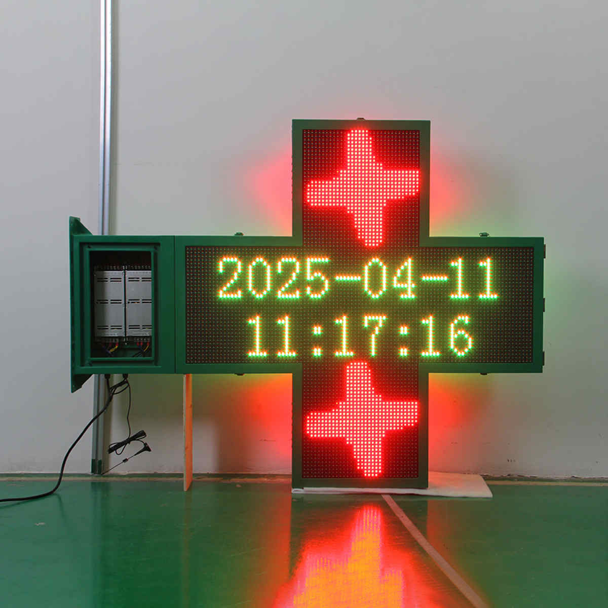 Green Red Double Color P10 Wifi Outdoor Programmable Led Signs, Super Bright Pharmacy Cross Led Display