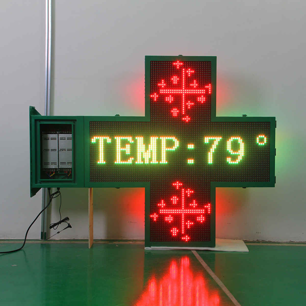 Green Red Double Color P10 Wifi Outdoor Programmable Led Signs, Super Bright Pharmacy Cross Led Display