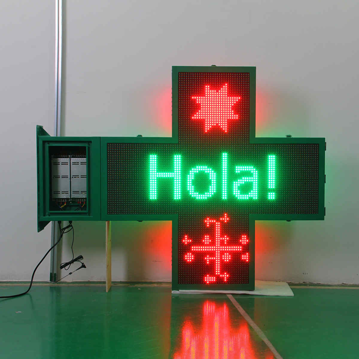 Green Red Double Color P10 Wifi Outdoor Programmable Led Signs, Super Bright Pharmacy Cross Led Display