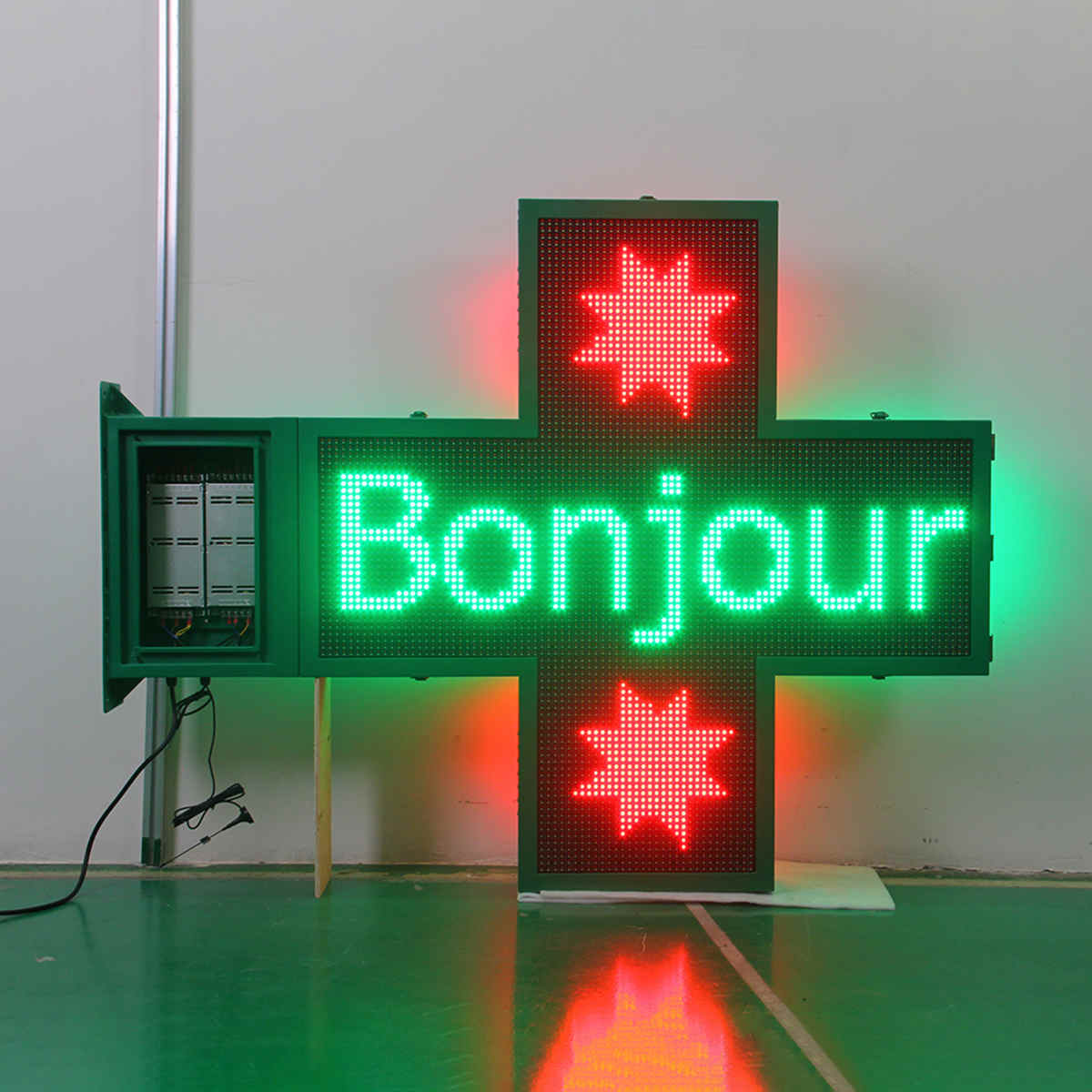 Green Red Double Color P10 Wifi Outdoor Programmable Led Signs, Super Bright Pharmacy Cross Led Display