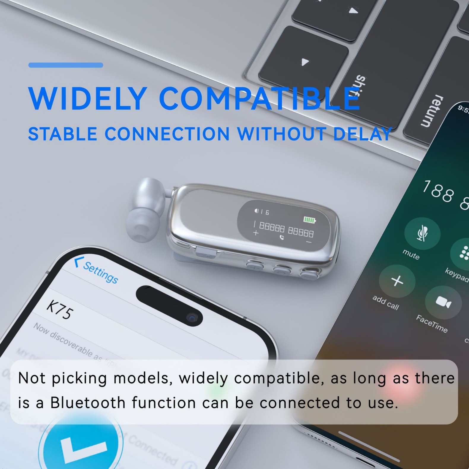 K75 Collar Clip on Phone Vibration Business In Ear Telescopic Cable Digital Noise Reduction Bluetooth Earphones