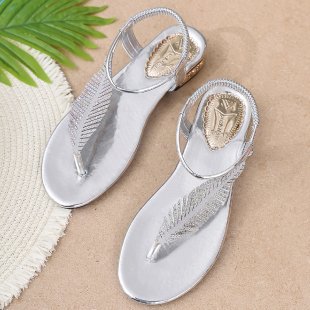 New elastic band rhinestone style low heel plus size herringbone personalized women's sandals