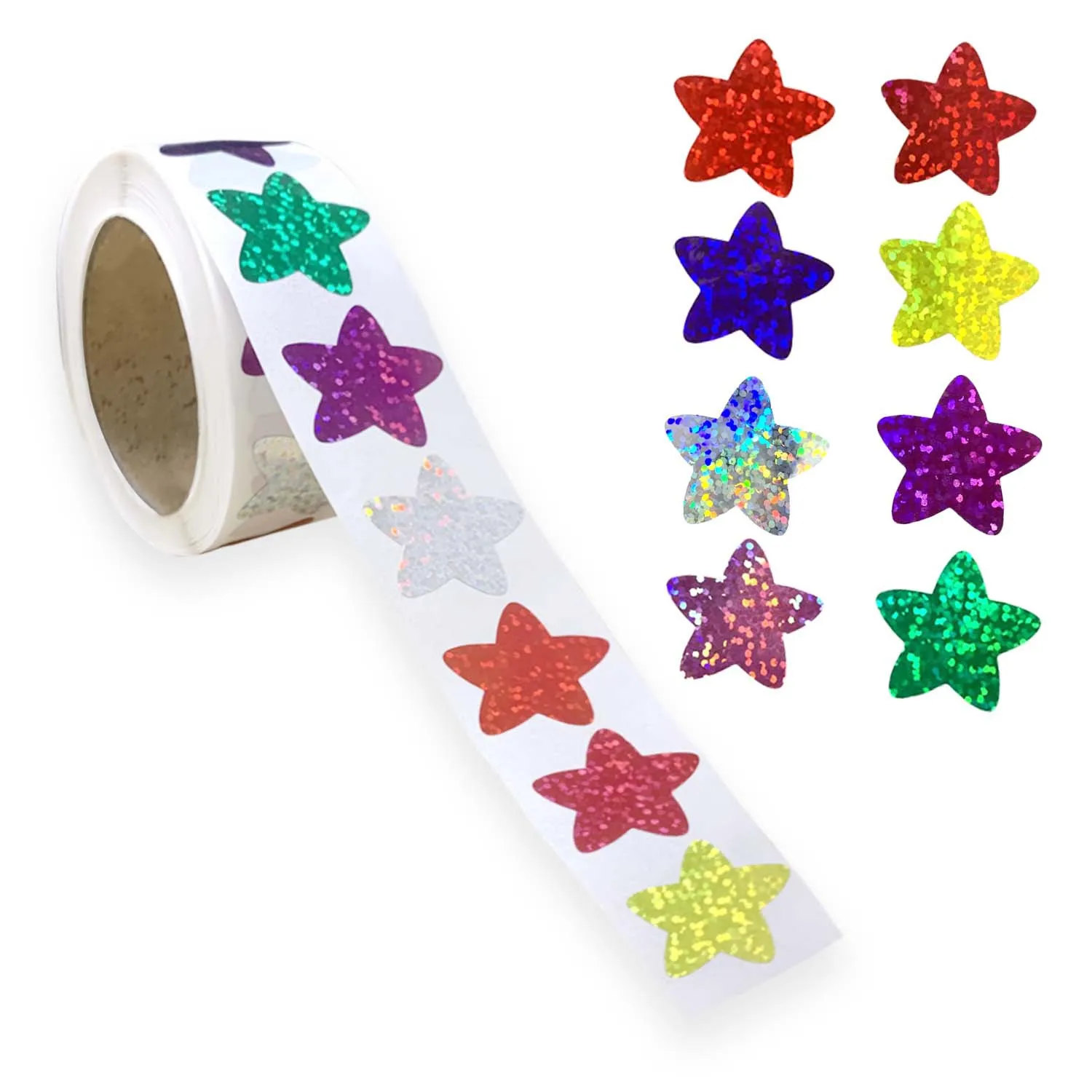 wholesale 500pcs Holographic Color Stickers for Wall Crafts Classroom Teachers Supplies for Kids Reward Foil Star Label Stickers