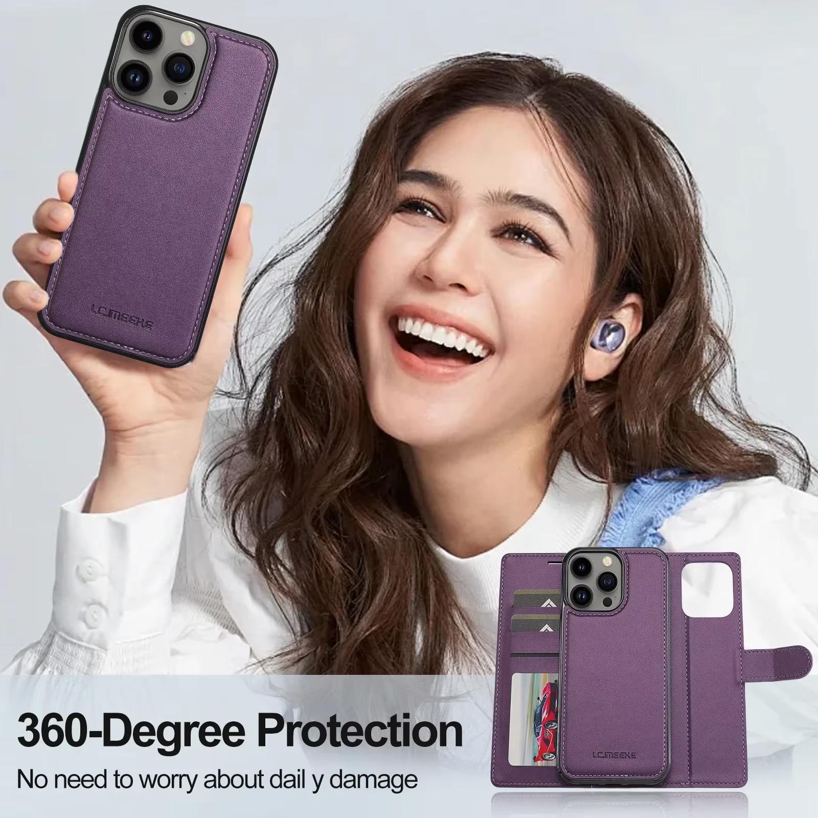 2 in 1 Removable Flip Leather Case For iPhone 17 Pro Max 16 15 14 13 12 Pro Max 14 15 16 Plus 17Air Magnetic Wallet Cover