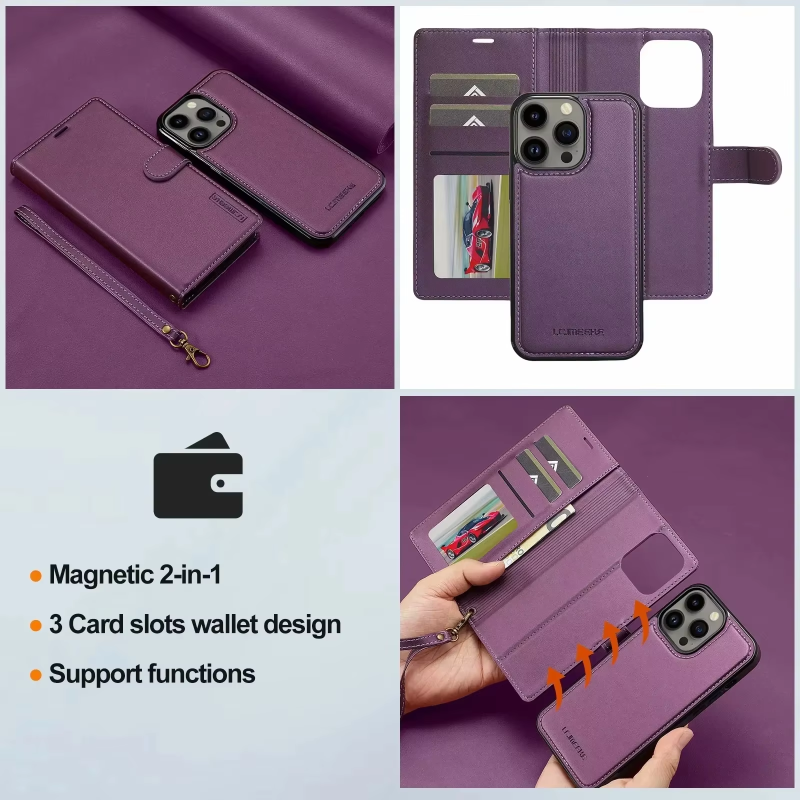 2 in 1 Removable Flip Leather Case For iPhone 17 Pro Max 16 15 14 13 12 Pro Max 14 15 16 Plus 17Air Magnetic Wallet Cover