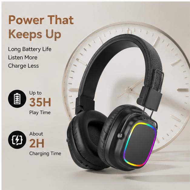 New wireless Bluetooth earphones with head mounted luminous subwoofer and noise cancelling features