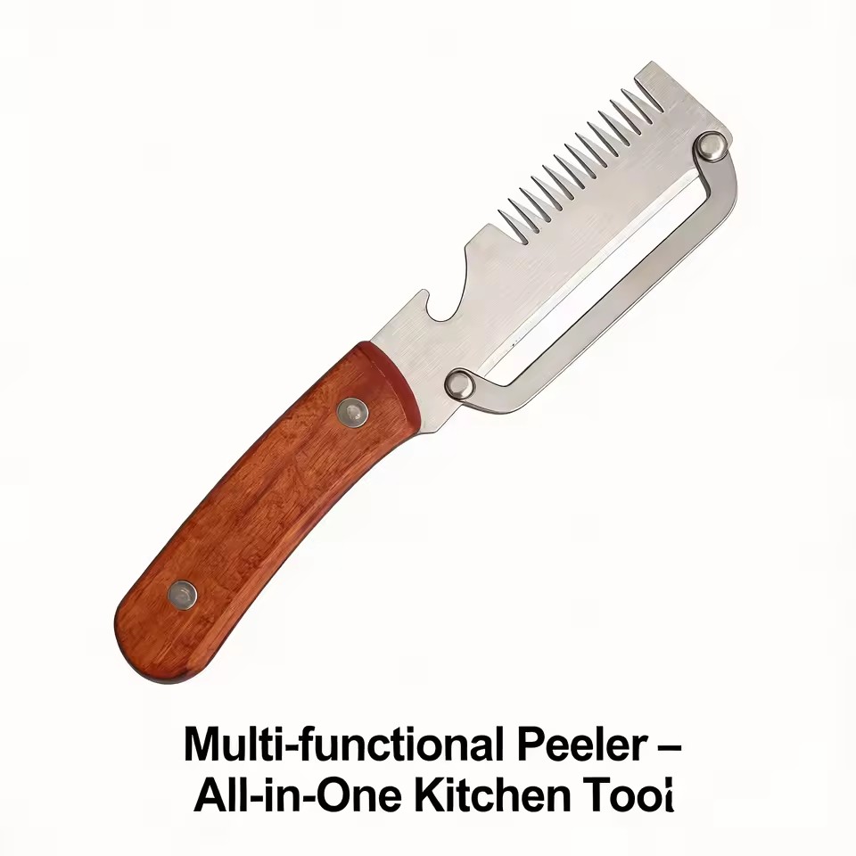 New Three in One Multifunctional Peeler, Scallion Slicer, Wooden Handle, Suitable for Sugarcane, Fruits, and Vegetables