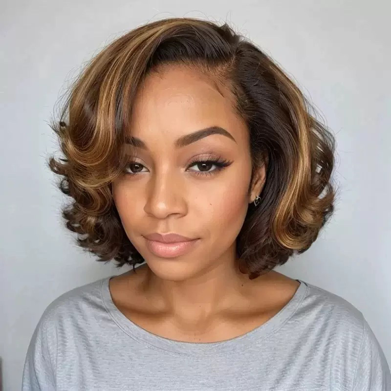 European and American wigs Ladies' parted bangs short hair wig Micro roll shaped wig Fashion lace synthetic full head cover